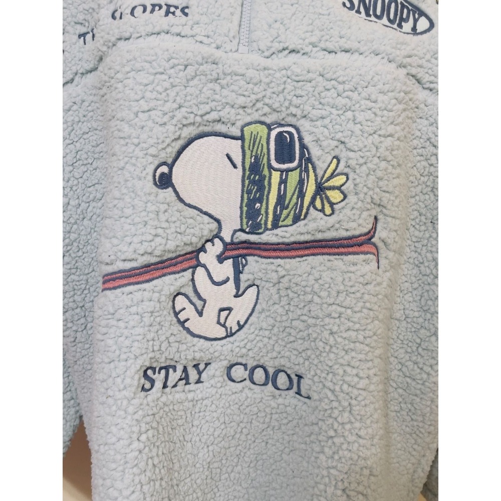 Peanuts Women Blue Snoopy Stay Cool Sherpa Quarter Zip Fleece Pullover XL - Picture 2 of 7